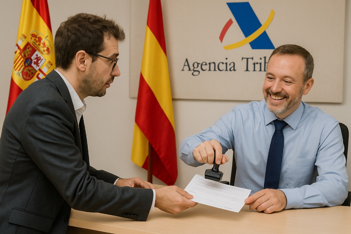Asesor recogiendo el certificación de estar al corriente de pagos