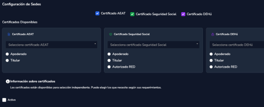 Configuración de sedes en notificaciones electrónicas